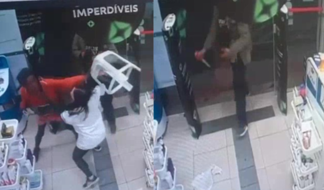 Criminosos invadem farmácia e funcionária reage com banco de plástico em BH
