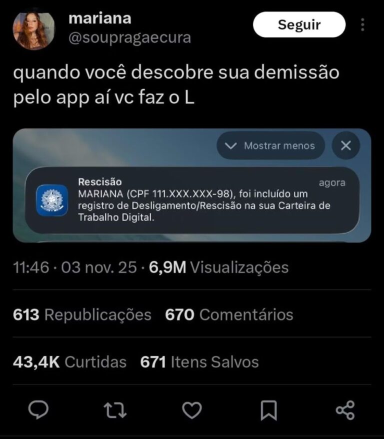 Sem aviso: funcionária descobre demissão pelo app da Carteira de Trabalho Digital