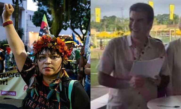 A líder indígena Auricélia Arapiun e o governador do Pará, Helder Barbalho. (Foto: reprodução)