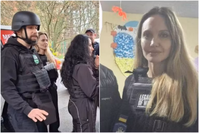 Atriz Angelina Jolie visita zona de guerra na Ucrânia