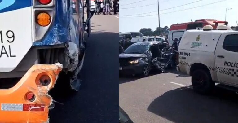 Passageiro morre em acidente entre carro e ônibus no Novo Aleixo; vídeo