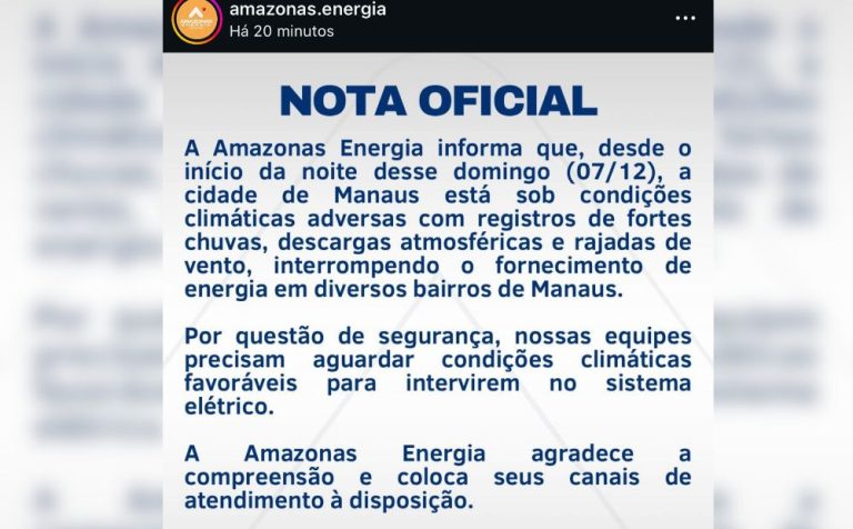 Amazonas Energia atribui apagões ao temporal e diz que equipes aguardam melhora do clima