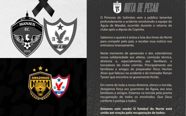 Clubes de futebol do AM se solidarizam com o Águia de Marabá após acidente que matou preparador físico