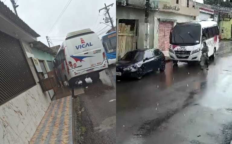 Motorista esquece de puxar freio de mão e micro-ônibus atinge carro em Manaus
