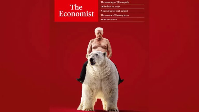 Revista The Economist divulga capa com Trump sem camisa montado em urso polar