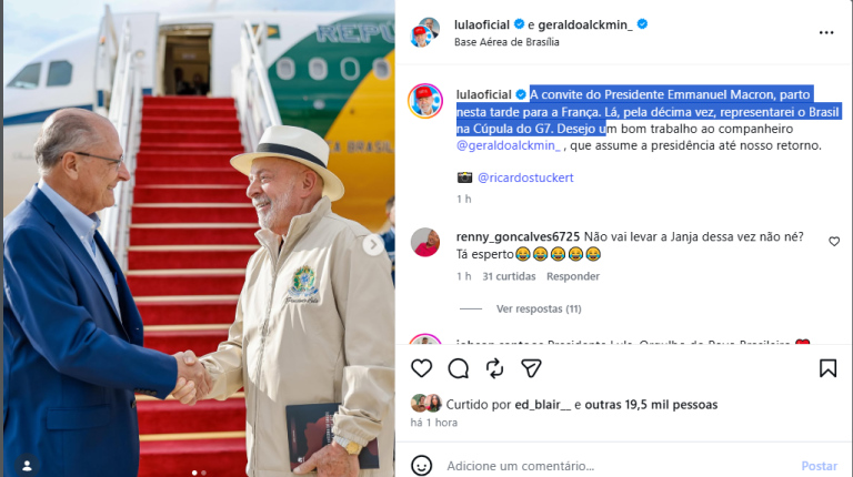 Lula embarca para a Cúpula do G7, na França, mas sem confirmar encontro com Trump