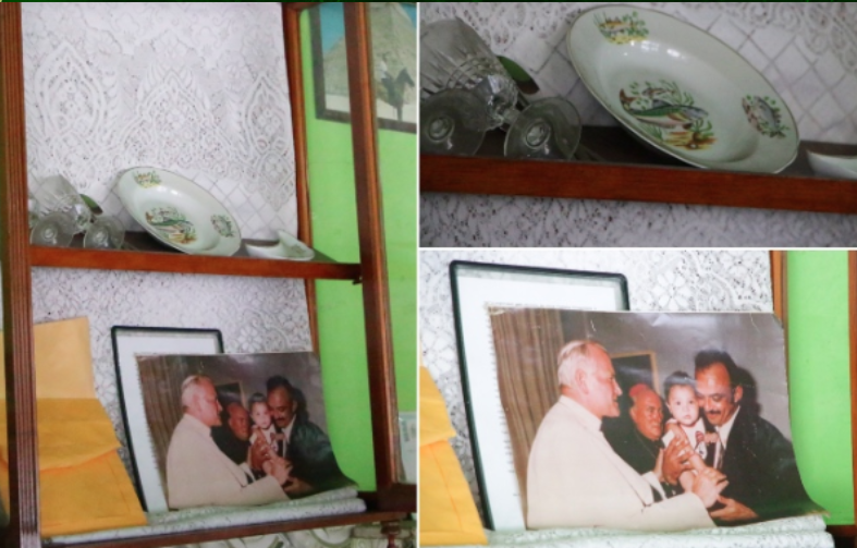 Louças usadas pelo Papa João Paulo II no restaurante Canto da Peixada e foto dele com Aldenor Ernesto de Lima, que morreu nesta segunda-feira
