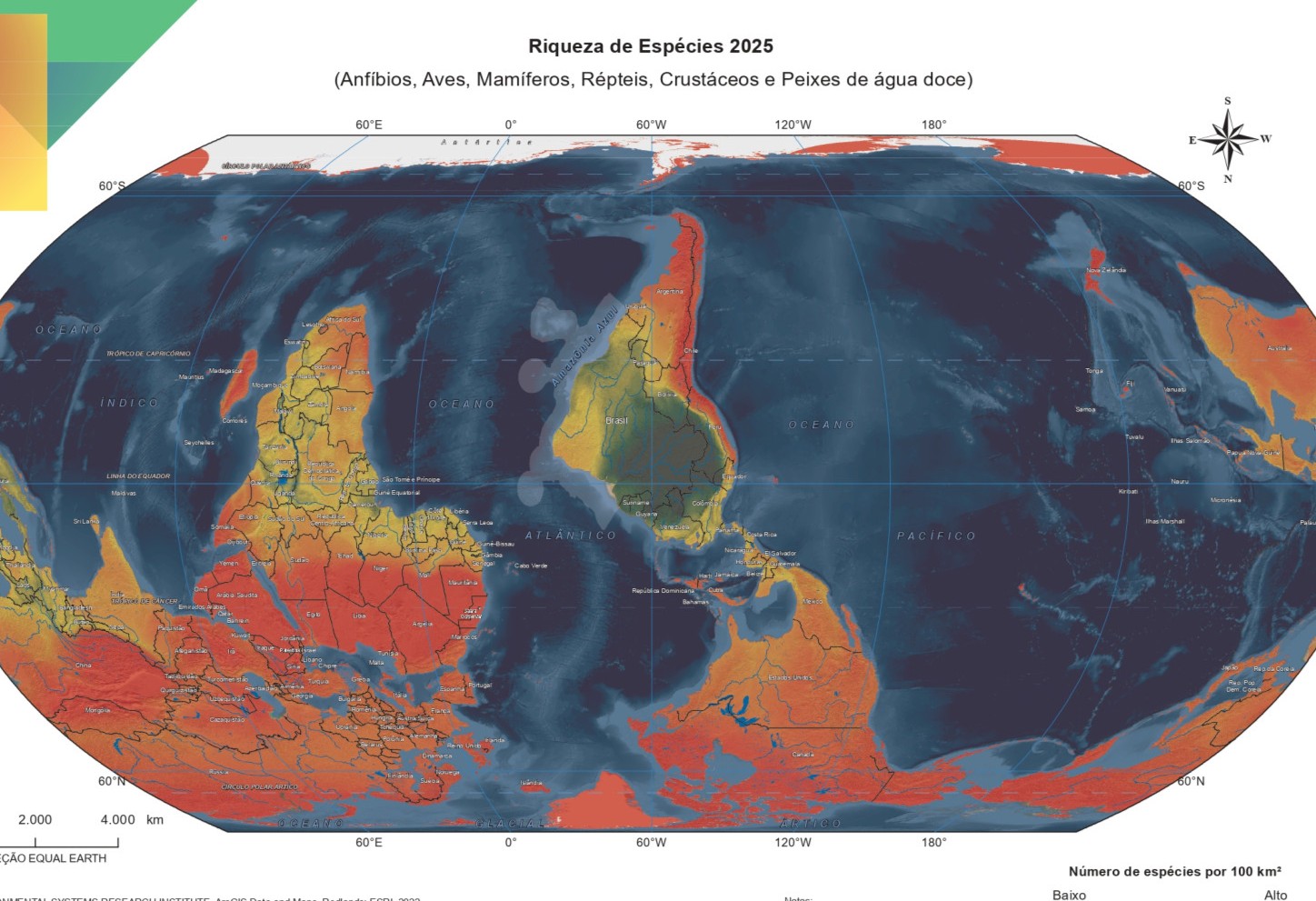 IBGE disponibiliza mapas-múndi que colocam o Brasil no centro